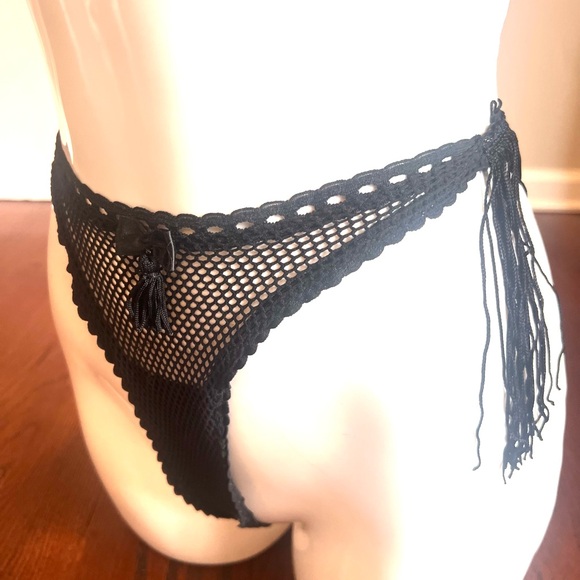 NWT vintage black with lace in French fishnet panties - Picture 2 of 15